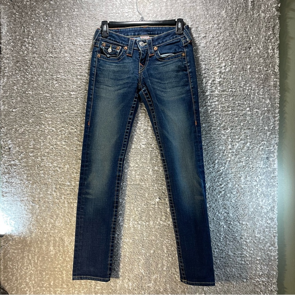 True Religion Jeans Women 25 Julie Blue Skinny Stretch Denim Flap Pocket (26X29)